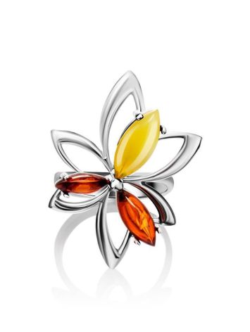 Bright Silver Floral Ring With Multicolor Amber Stones The Verbena, Ring Size: 6.5 / 17, image , picture 5