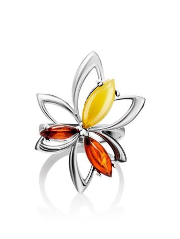 Bright Silver Floral Ring With Multicolor Amber Stones The Verbena, Ring Size: 13 / 22, image , picture 5