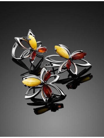 Bright Silver Floral Ring With Multicolor Amber Stones The Verbena, Ring Size: 6.5 / 17, image , picture 6