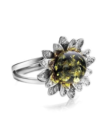 Очаровательное кольцо из серебра и янтаря зелёного цвета «Астра» 16.5, Ring Size: 10 / 20, image , picture 4