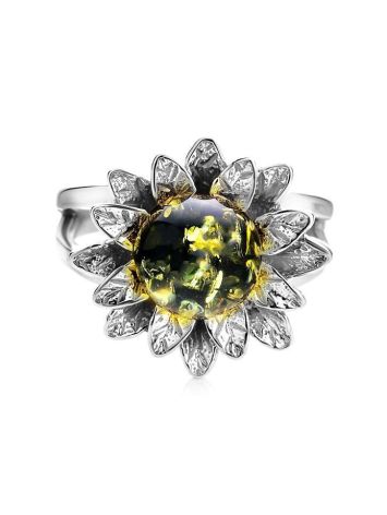 Очаровательное кольцо из серебра и янтаря зелёного цвета «Астра» 16.5, Ring Size: 10 / 20, image , picture 5