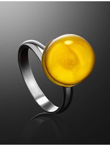 Refined Silver Ring With Ball Shaped Yellow Amber Stone The Paris, Ring Size: Adjustable, image , picture 2