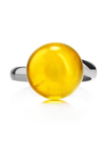 Refined Silver Ring With Ball Shaped Yellow Amber Stone The Paris, Ring Size: Adjustable, image , picture 4