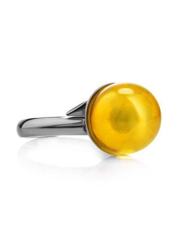 Refined Silver Ring With Ball Shaped Yellow Amber Stone The Paris, Ring Size: Adjustable, image , picture 3