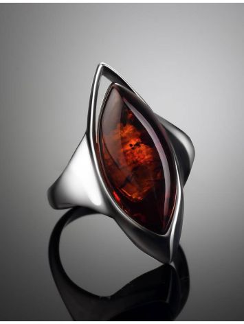 Ultra Modern Silver Ring With Amber Center Stone The Taurus, Ring Size: 5.5 / 16, image , picture 2