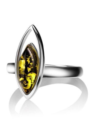 Лёгкое изящное кольцо из серебра и зелёного янтаря «Акация» 16, Ring Size: 13 / 22, image , picture 3