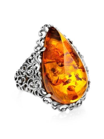 Cognac Amber Cocktail Ring In Sterling Silver The Luxor, Ring Size: 6 / 16.5, image , picture 3