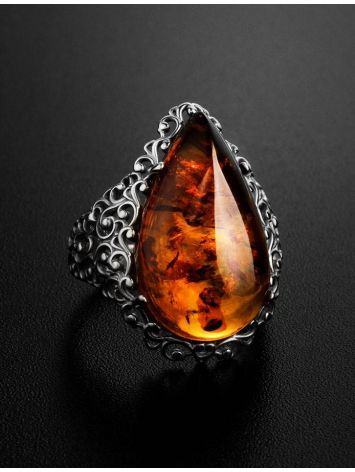 Cognac Amber Cocktail Ring In Sterling Silver The Luxor, Ring Size: 6 / 16.5, image , picture 2