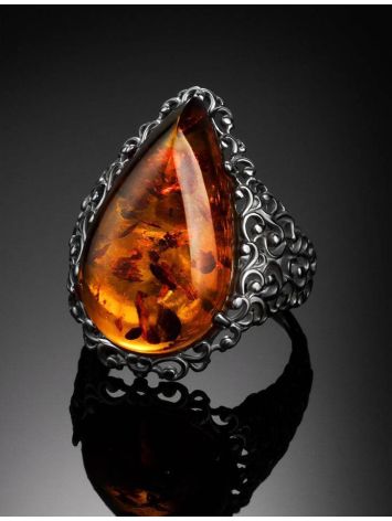 Cognac Amber Cocktail Ring In Sterling Silver The Luxor, Ring Size: 6 / 16.5, image , picture 5