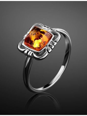 Refined Sterling Silver Ring With Amber Center Stone The Lisbon, Ring Size: 5 / 15.5, image , picture 2