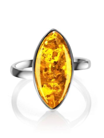 Stylish Silver Adjustable Ring With Luminous Lemon Amber The Amaranth, Ring Size: Adjustable, image , picture 3