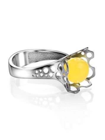 Stylish Silver Perforate Ring With Amber The Geneva, Ring Size: 6.5 / 17, image , picture 3