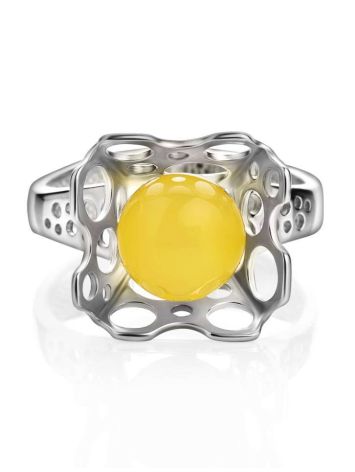Stylish Silver Perforate Ring With Amber The Geneva, Ring Size: 6.5 / 17, image , picture 4
