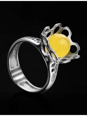 Stylish Silver Perforate Ring With Amber The Geneva, Ring Size: 6.5 / 17, image , picture 2