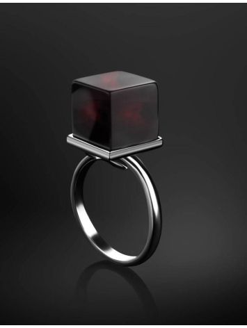 Silver Ring With Cherry Amber The Sugar, Ring Size: Adjustable, image , picture 2