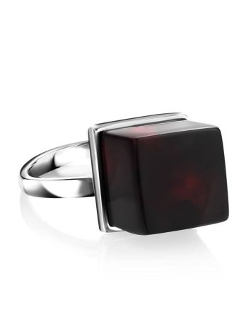 Silver Ring With Cherry Amber The Sugar, Ring Size: Adjustable, image , picture 3
