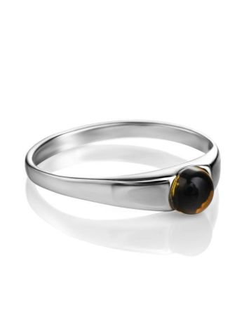 Изящное серебряное кольцо «Капри» с зелёным янтарём 16, Ring Size: 10 / 20, image , picture 3