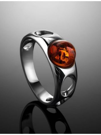 Эффектное неширокое кольцо с янтарём коньячного цвета «Энигма» 16, Ring Size: 9 / 19, image , picture 2