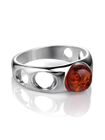 Эффектное неширокое кольцо с янтарём коньячного цвета «Энигма» 16, Ring Size: 9 / 19, image , picture 3