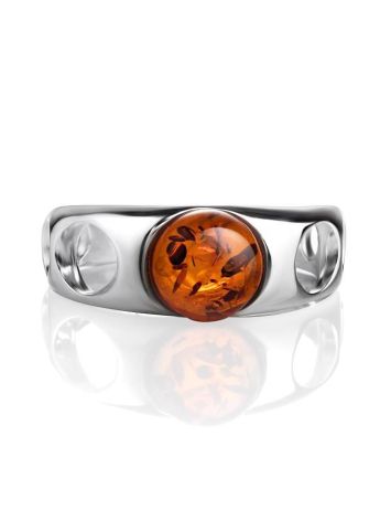 Эффектное неширокое кольцо с янтарём коньячного цвета «Энигма» 16, Ring Size: 9 / 19, image , picture 4