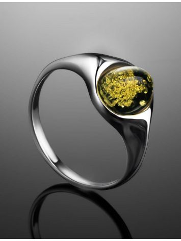 Кольцо «Суламита» из серебра с натуральным зелёным янтарём 15.5, Ring Size: 9.5 / 19.5, image , picture 2