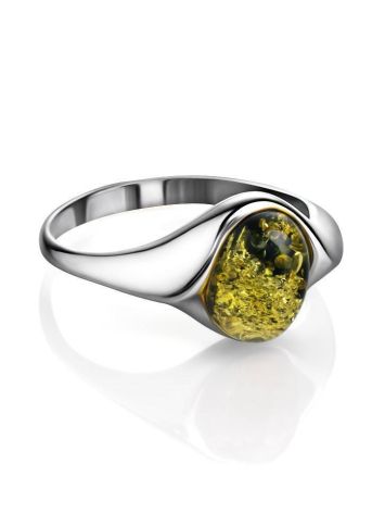 Кольцо «Суламита» из серебра с натуральным зелёным янтарём 15.5, Ring Size: 9.5 / 19.5, image , picture 3
