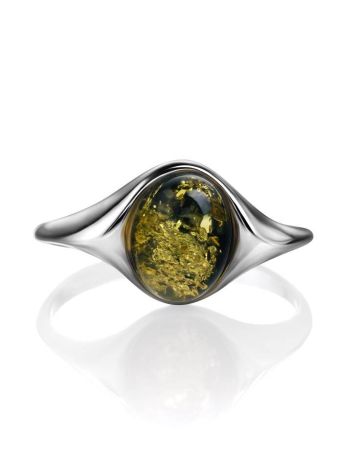 Кольцо «Суламита» из серебра с натуральным зелёным янтарём 15.5, Ring Size: 9.5 / 19.5, image , picture 4