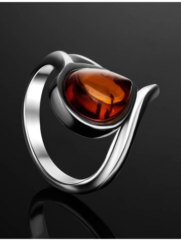 Silver Ring With Cognac Amber The Fiori, Ring Size: 11.5 / 21, image , picture 2