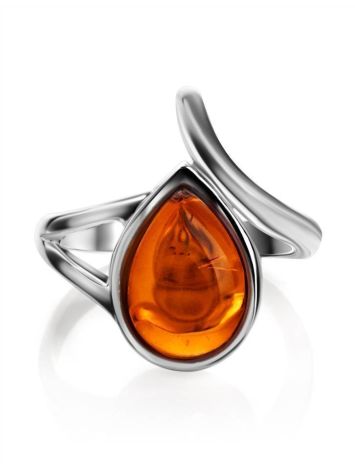 Silver Ring With Cognac Amber The Fiori, Ring Size: 11.5 / 21, image , picture 5