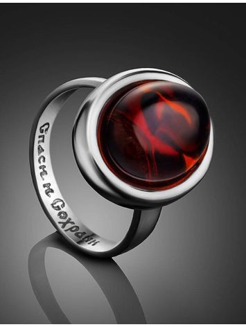 Cherry Amber Silver Adjustable Ring The Goji, Ring Size: Adjustable, image , picture 2