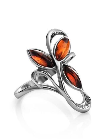 Silver Floral Ring With Bright Amber Stones The Verbena, Ring Size: 7 / 17.5, image , picture 4