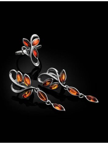 Silver Floral Ring With Bright Amber Stones The Verbena, Ring Size: 7 / 17.5, image , picture 6