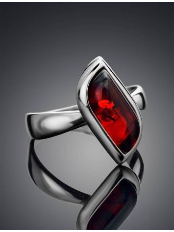 Stylish Silver Ring With Cherry Amber, Ring Size: 5.5 / 16, image , picture 2