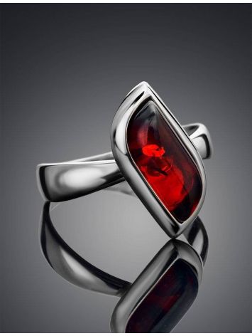 Stylish Silver Ring With Cherry Amber, Ring Size: 9.5 / 19.5, image , picture 2
