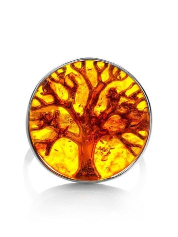 Symbolic The Tree Of Life Ring Made With Amber and Sterling Silver, Ring Size: 13 / 22, image , picture 4