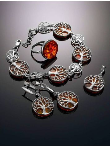 Symbolic The Tree Of Life Ring Made With Amber and Sterling Silver, Ring Size: 13 / 22, image , picture 5