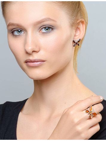 Silver Butterfly Ring With Amber Stones The April, Ring Size: 5.5 / 16, image , picture 3