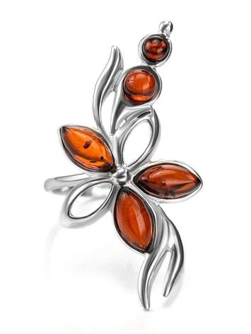 Floral Ring With Amber In Silver The Verbena, Ring Size: 10 / 20, image , picture 3