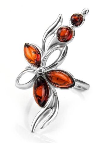 Floral Ring With Amber In Silver The Verbena, Ring Size: 10 / 20, image , picture 4