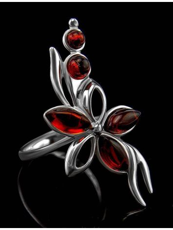 Floral Ring With Amber In Silver The Verbena, Ring Size: 10 / 20, image , picture 2