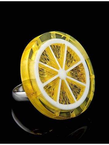 Кольцо из серебра 925 пробы с натуральным янтарём «Апельсин» б/р, Ring Size: Adjustable, image , picture 5