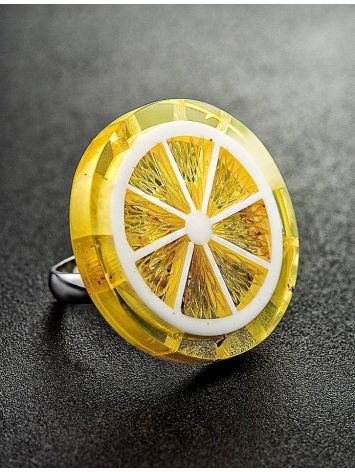 Кольцо из серебра 925 пробы с натуральным янтарём «Апельсин» б/р, Ring Size: Adjustable, image , picture 2