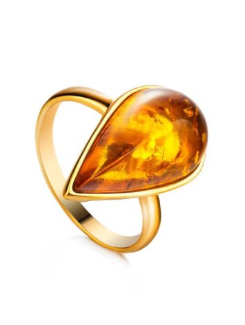 Gold Plated Cognac Amber Ring The Pulse, Ring Size: Adjustable, image 