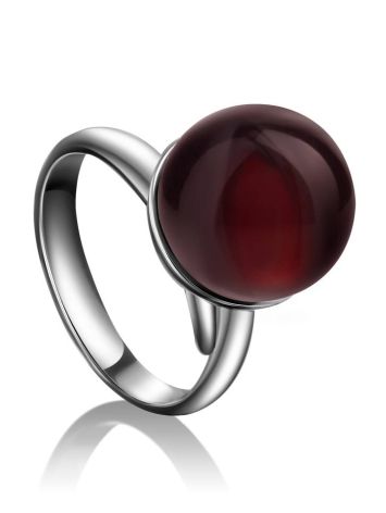 Silver Adjustable Ring With Cherry Amber The Paris, Ring Size: Adjustable, image 