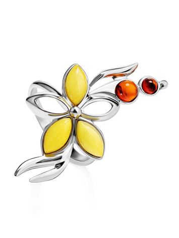 Silver Floral Ring With Multicolor Amber Stones The Verbena, Ring Size: 9.5 / 19.5, image 
