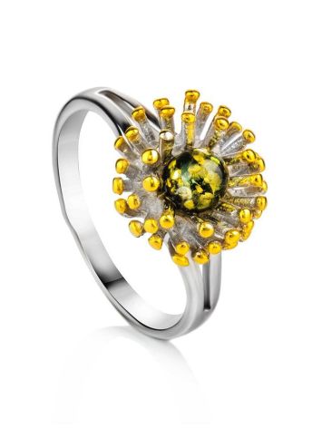 Gold Plated Silver Ring With Green Amber The Barbados, Ring Size: 5 / 15.5, image 