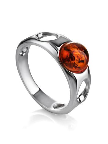 Эффектное неширокое кольцо с янтарём коньячного цвета «Энигма» 16, Ring Size: 9 / 19, image 