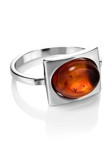 Geometric Silver Ring With Oval Amber Stone The Saturn, Ring Size: 8.5 / 18.5, image , picture 4