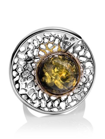 Bold Silver Ring With Round Green Amber Stone The Venus, Ring Size: Adjustable, image , picture 5