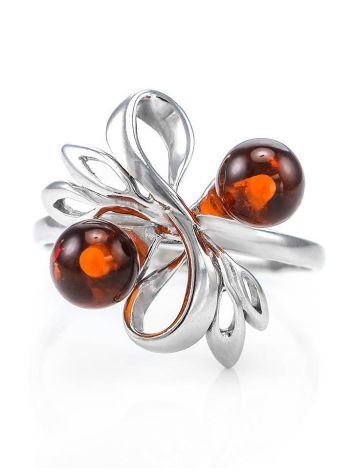 Красивое кольцо из серебра с янтарём «Галатея» 16, Ring Size: 13 / 22, image , picture 3